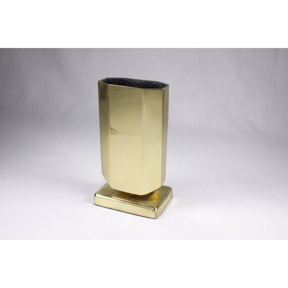 Vintage brass pen stand, fabric lined home office desk tidy, weighted base - Picture 2 of 6
